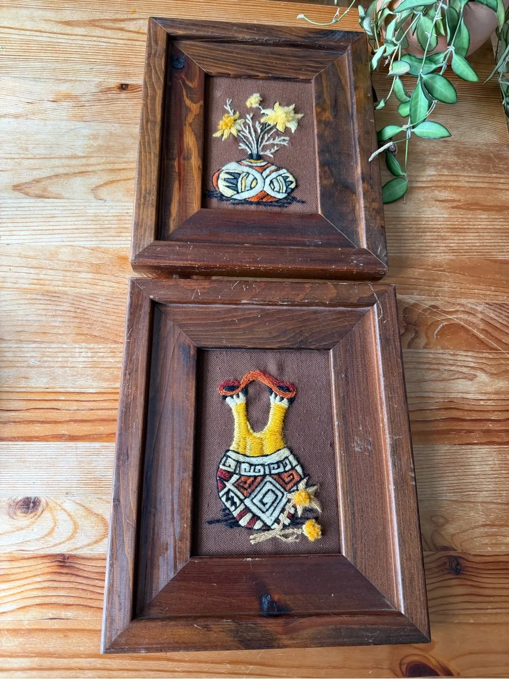 Vintage Framed Embroidered Vase Wall Art